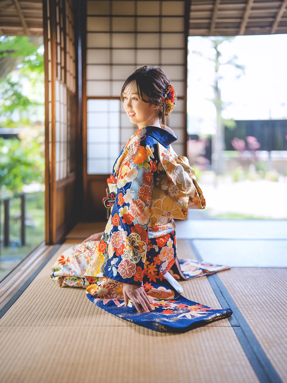 青の古典柄振袖